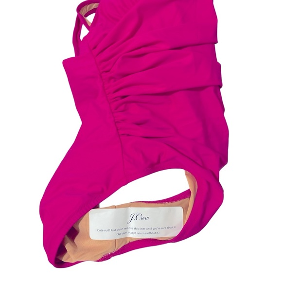 J. Crew Women’s V-Neck Ruched One Piece Swimsuit Color is Hot Pink Flattering - Picture 5 of 7